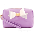 Fashion waterproof dampproof candy color pu bow handle outdoor cosmetic bag